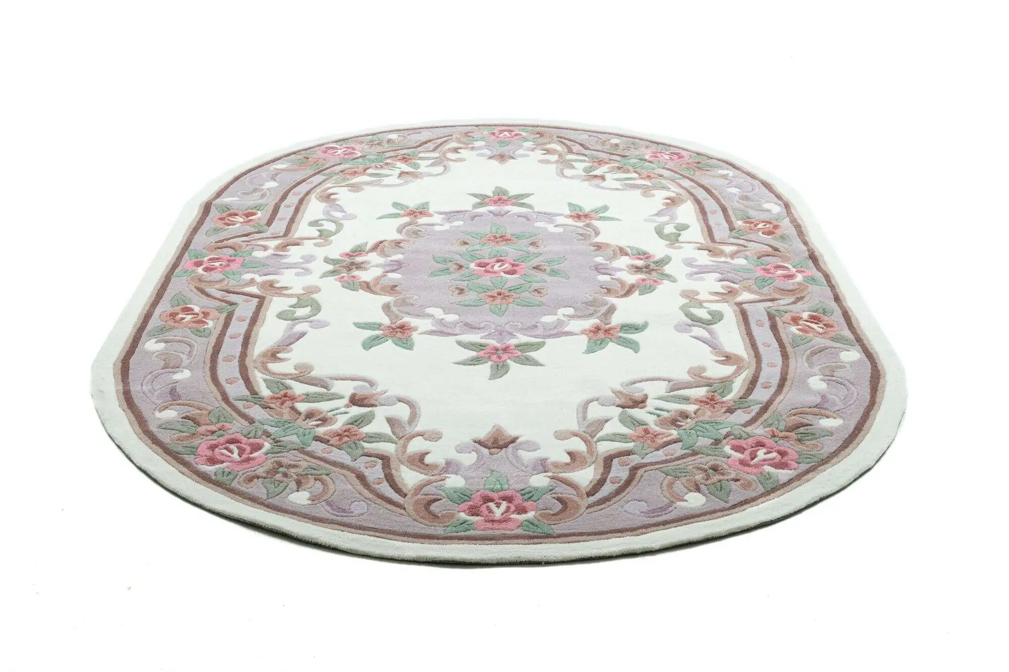 Ming Aubusson China Teppich beige oval Teppich mit Blumen