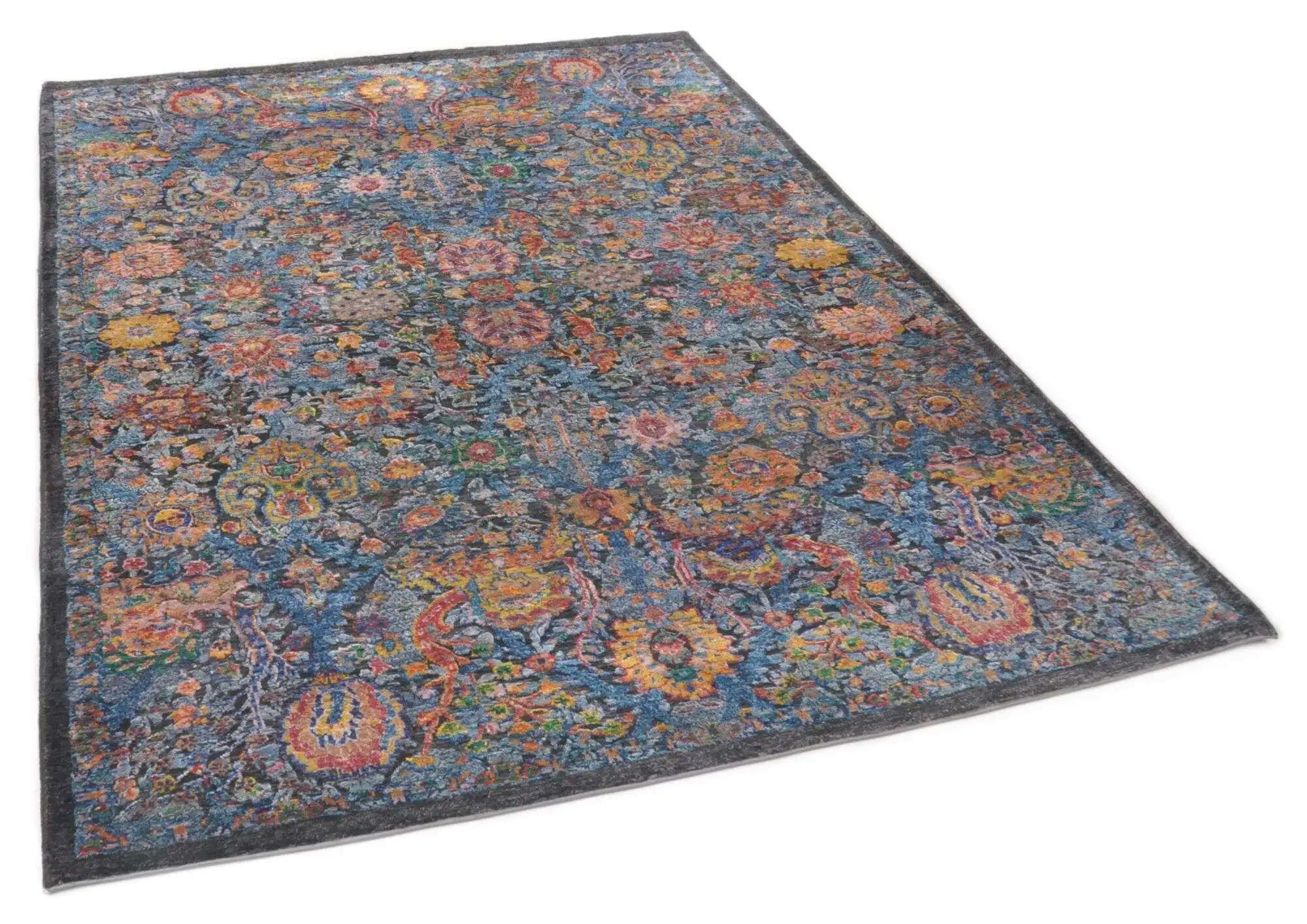 Design Teppich Sadra Handgeknüpft schwarz- bunt 163x237 cm