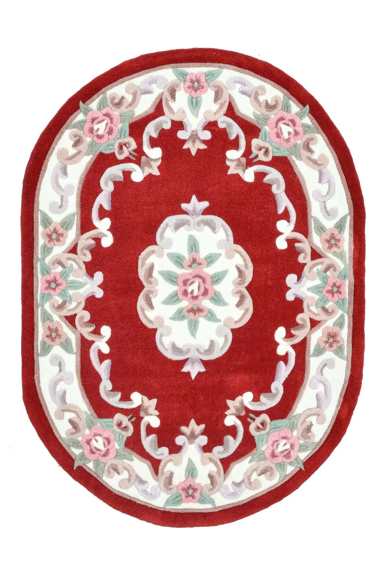 Ming Aubusson China Teppich rot oval Teppich mit Blumen