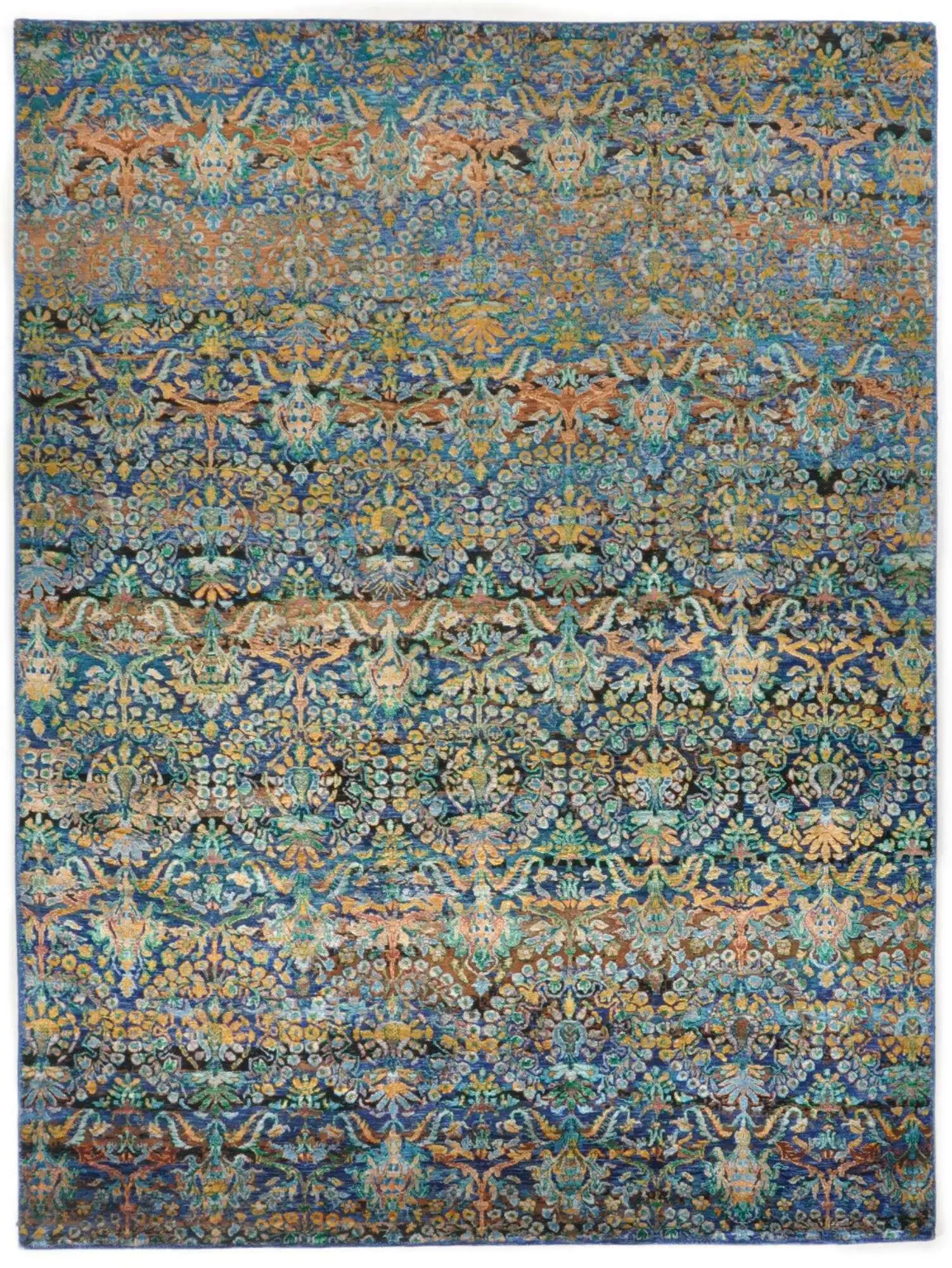 Design Teppich Sadra 170x240cm Handgeknüpft Bambusseide Wolle blau
