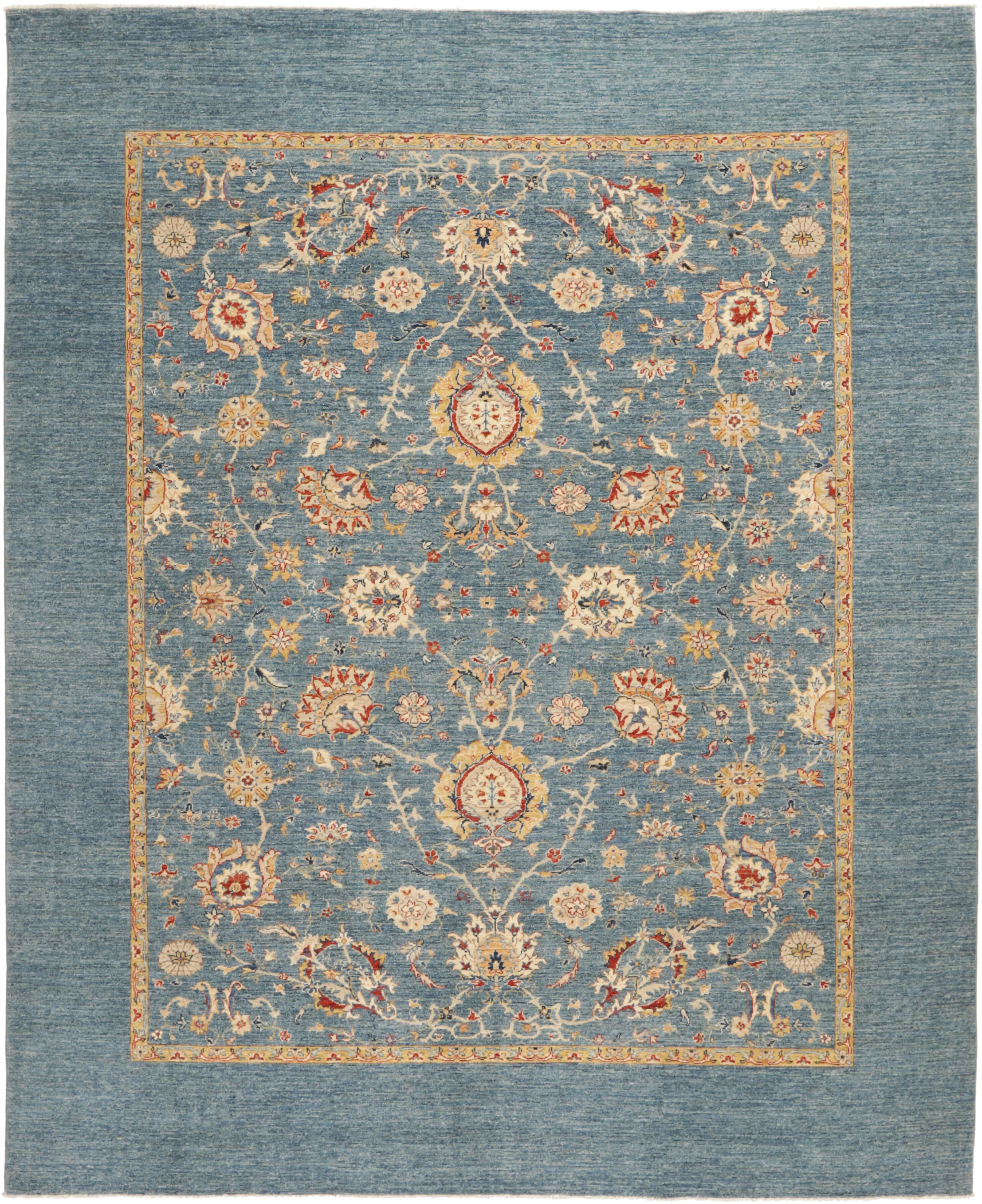 Teppich Ziegler 245 x 306 cm Orientteppich blau Handgeknüpft Schurwolle