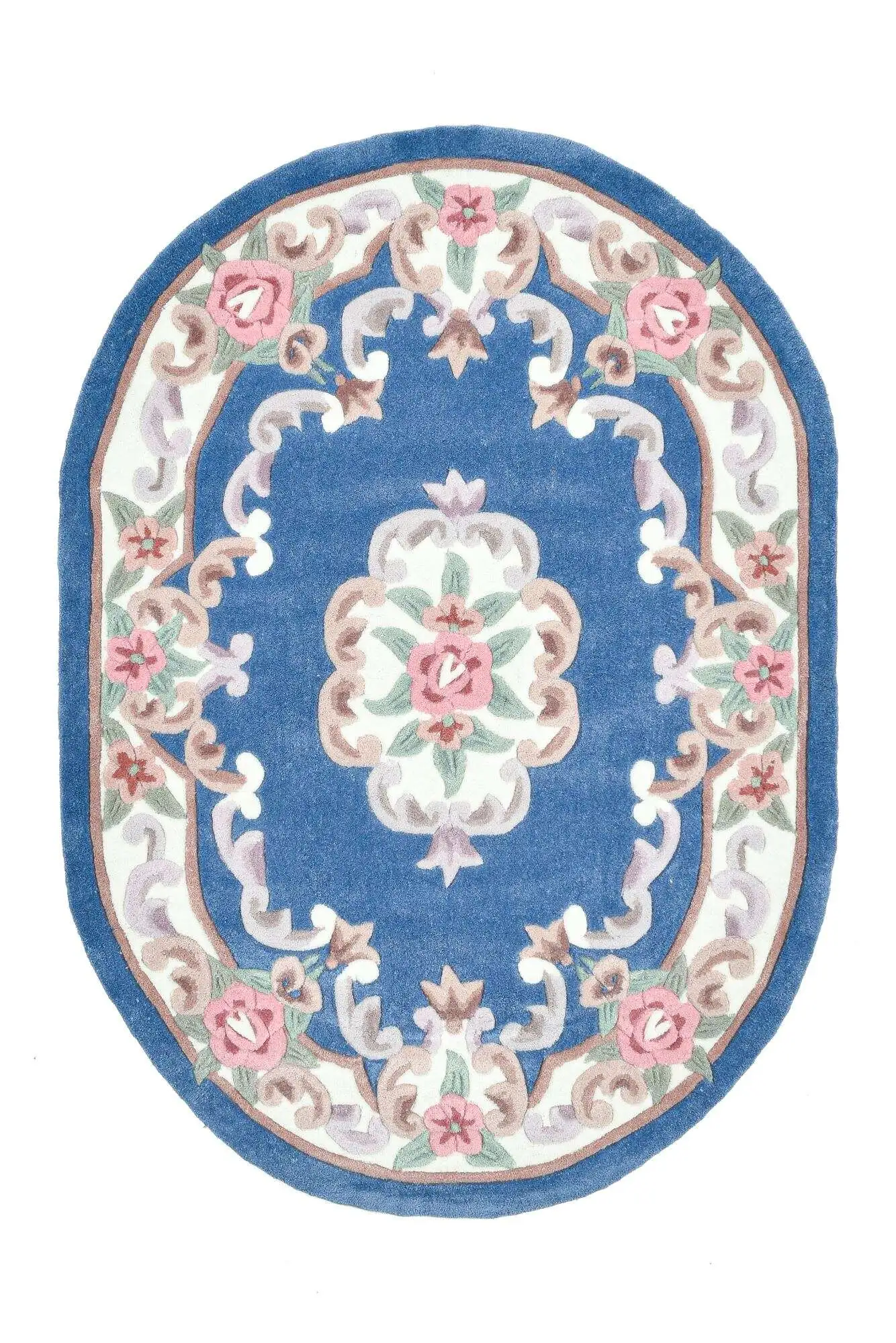 Ming Aubusson China Teppich blau oval Teppich mit Blumen