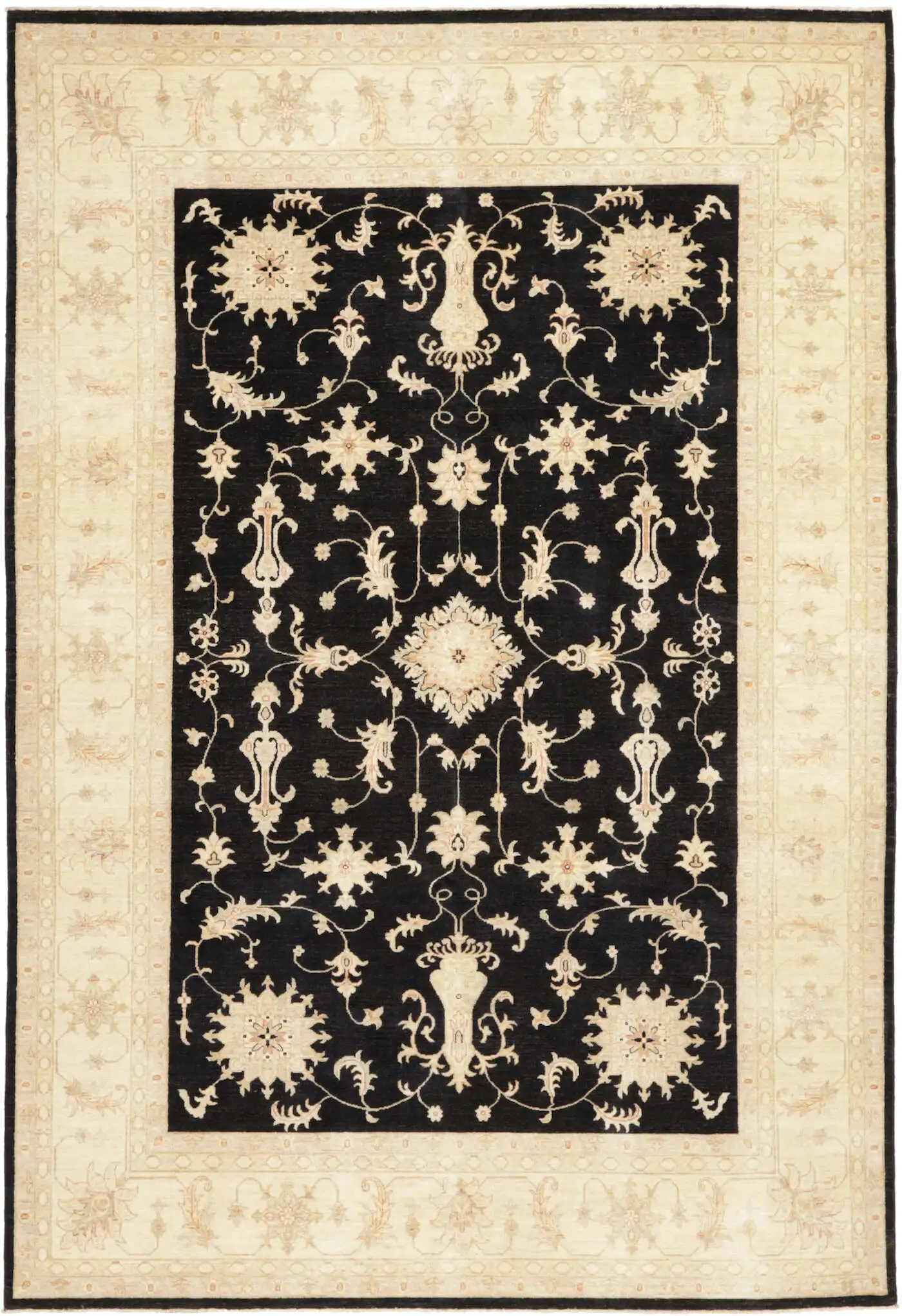 Teppich Ziegler 246 x 356 cm Orientteppich schwarz - beige Handgeknüpft Schurwolle
