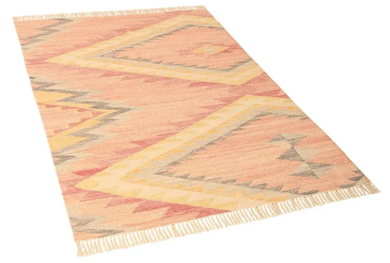 Handgewebter Kelim Teppich Zigzag Naturteppich aus Wolle