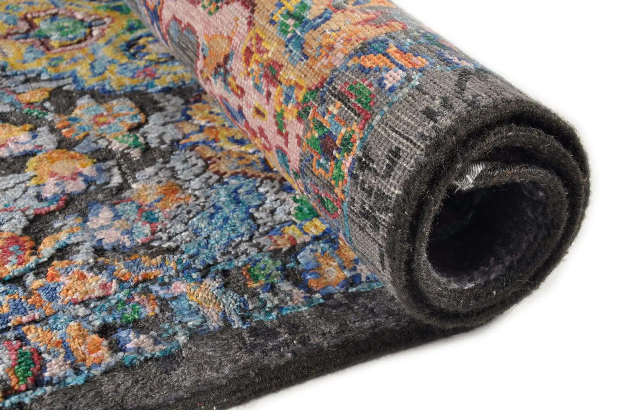 Design Teppich Sadra Handgeknüpft schwarz- bunt 163x237 cm