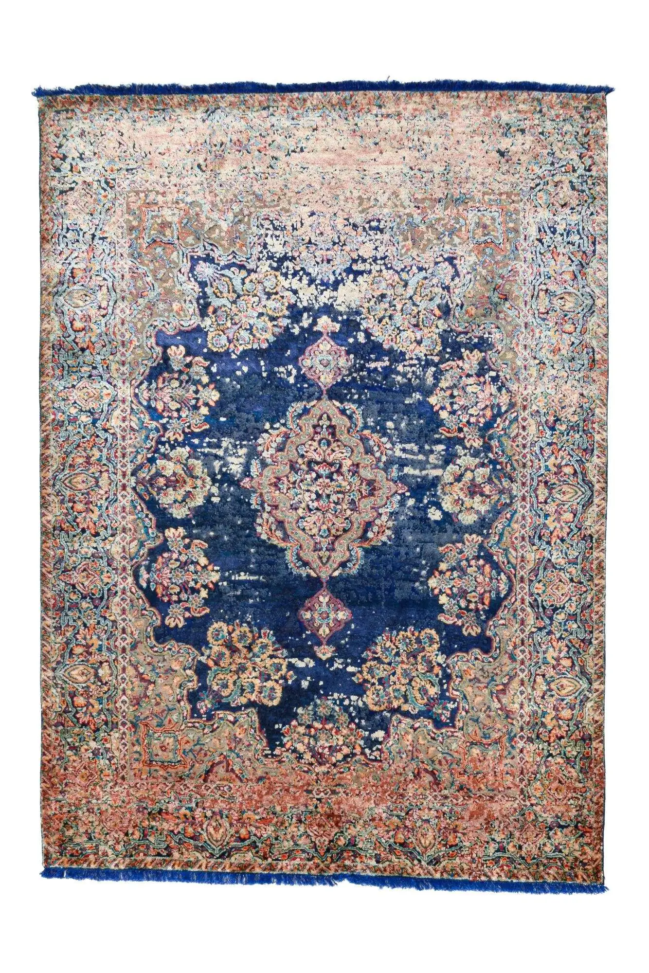 Design Teppich Sadra Handgeknüpft blau bunt Medaillon 175x241 cm