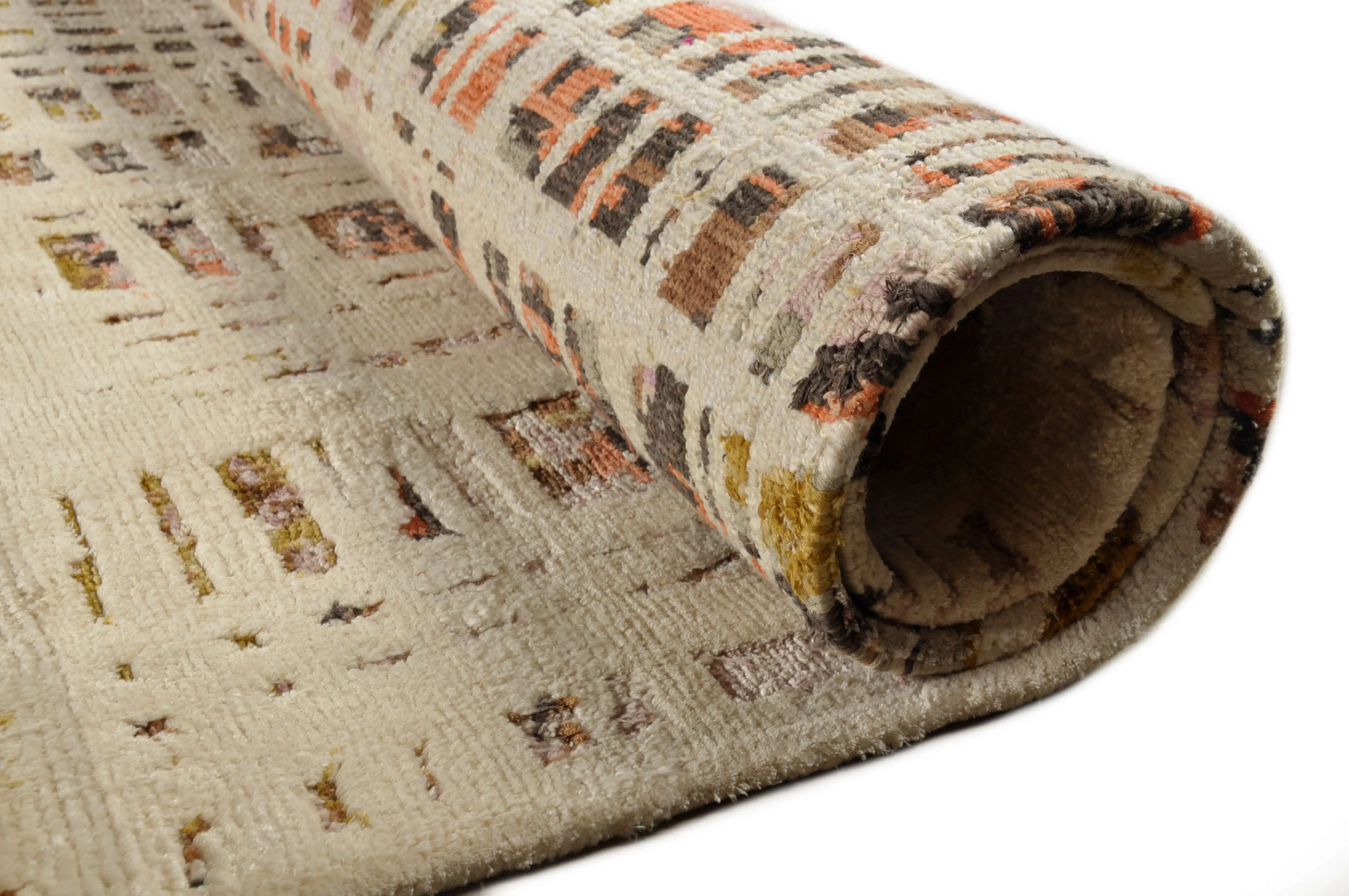 Teppich Nepal beige Seide Handgeknüpft Dhingri Silk