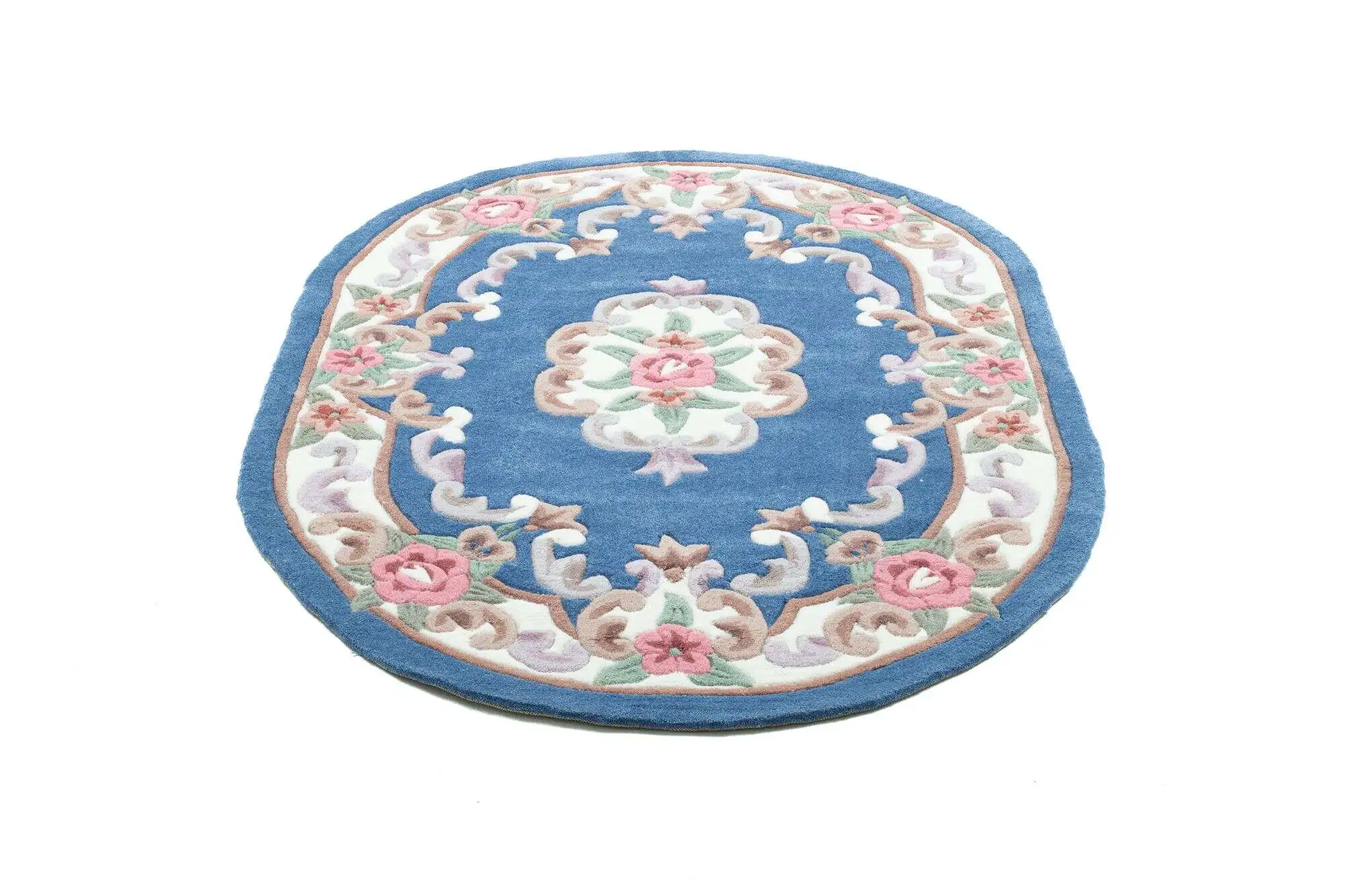 Ming Aubusson China Teppich blau oval Teppich mit Blumen