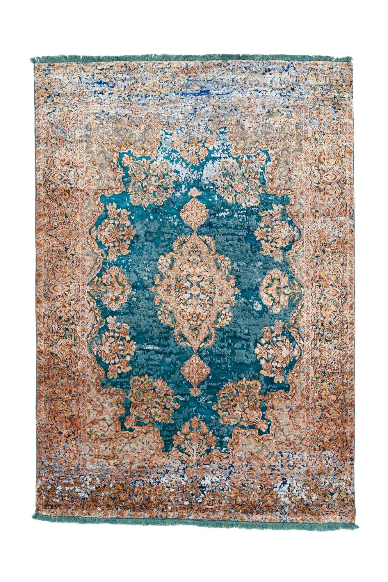 Design Teppich Sadra Handgeknüpft türkis bunt Medaillon 175x249 cm