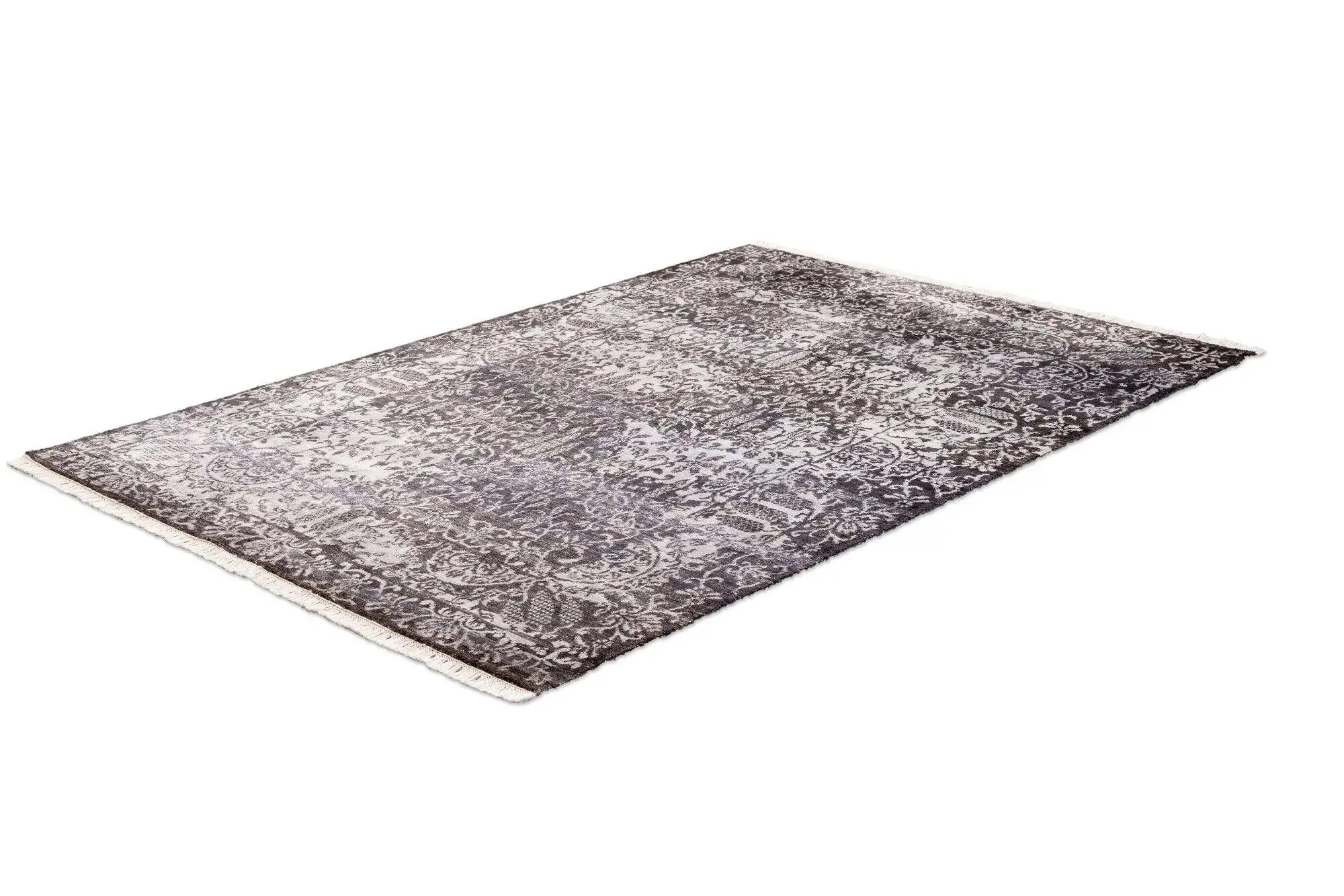 Vintage Teppich Queensland 160x230cm Handgeknüpft Viskose grau