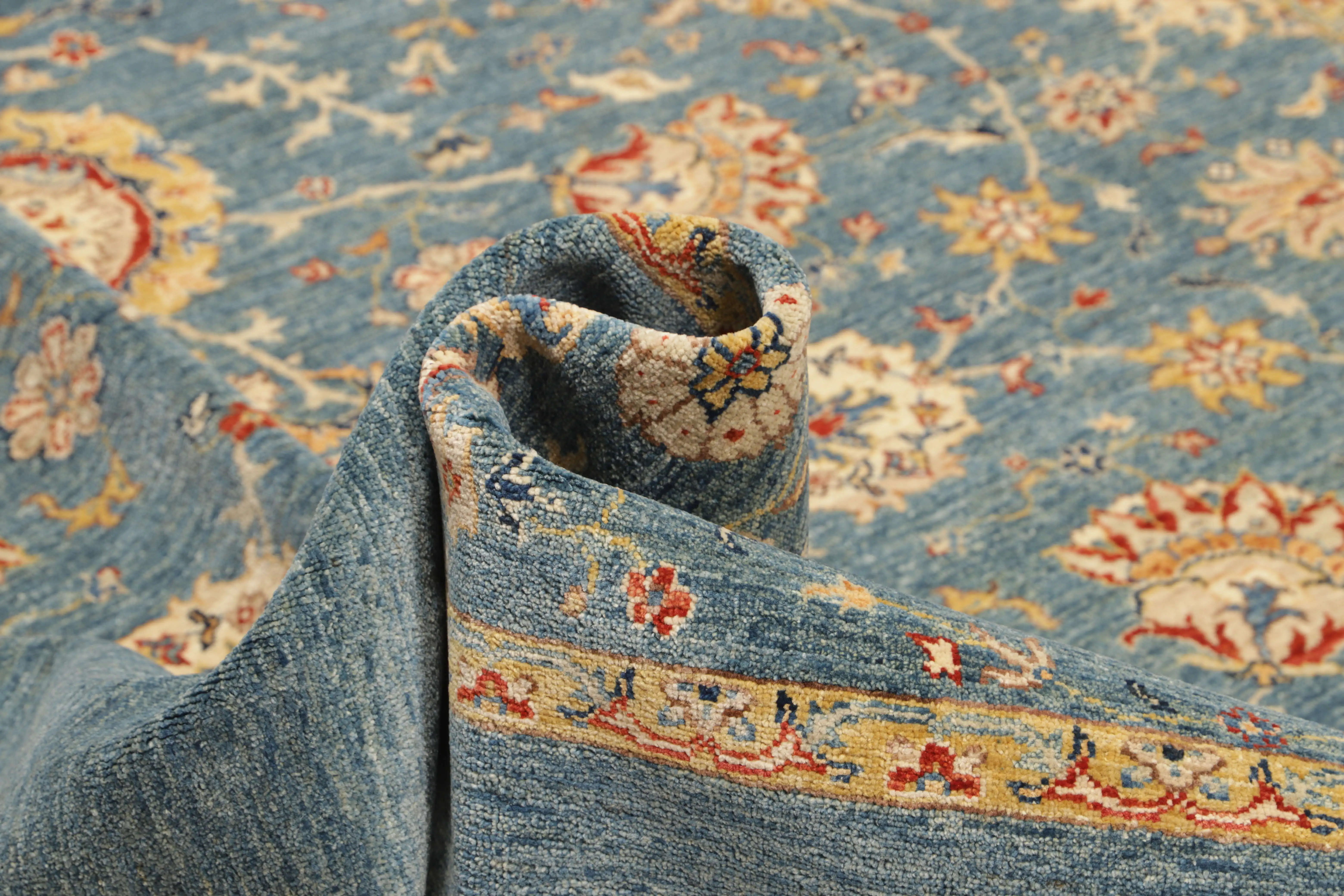 Teppich Ziegler 245 x 306 cm Orientteppich blau Handgeknüpft Schurwolle
